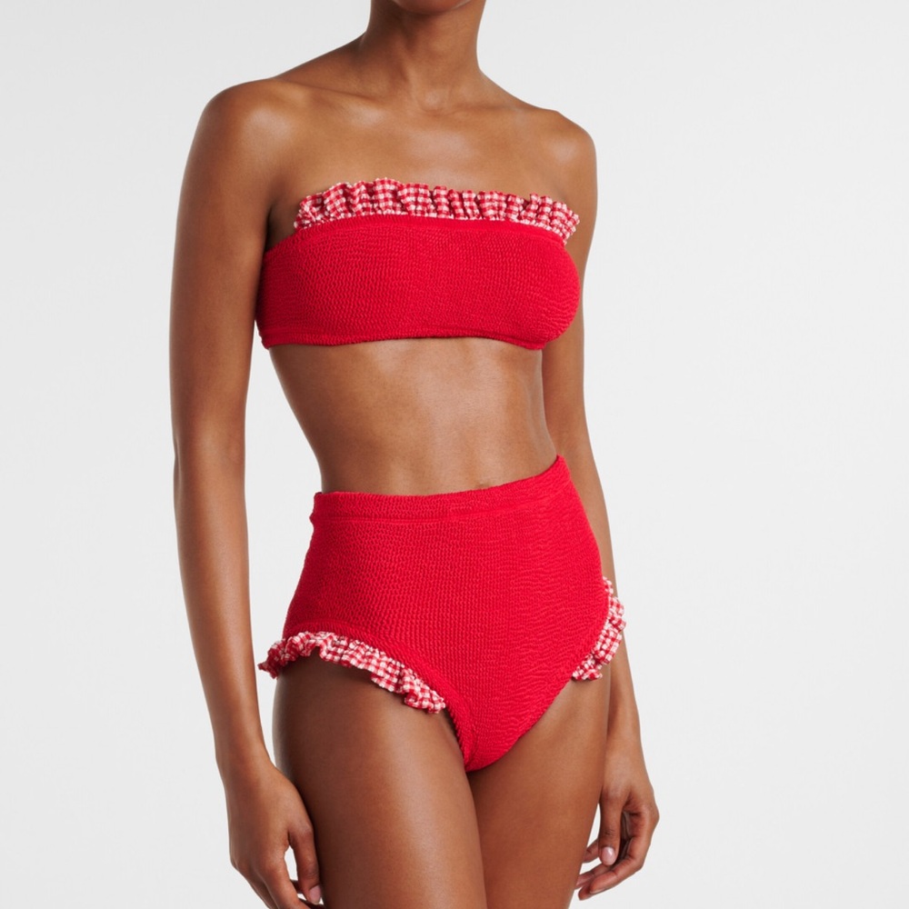 Hunza G Peggy Bikini + Sarong Set in Gingham NWT